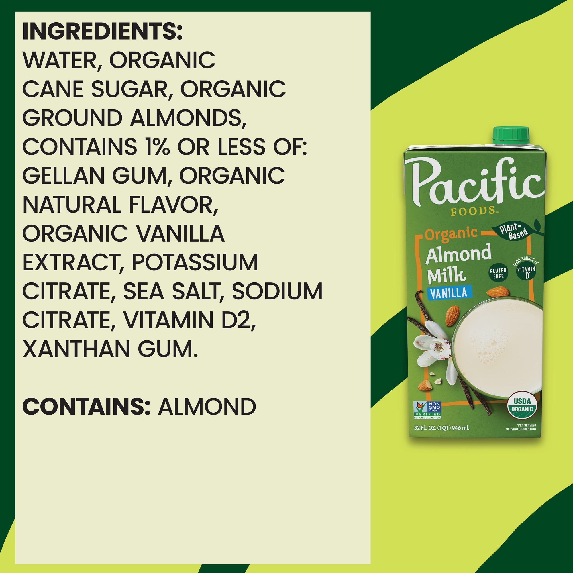 Pacific Foods Organic Vanilla Almond Milk, Plant Based Milk, 32 oz Carton