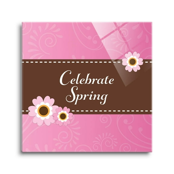 Celebrate Spring Pink Paisley Floral 8 x 8 Glass Wall Hanging Sign