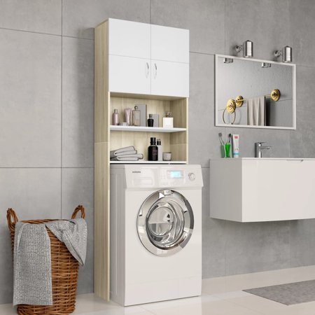 ikayaa Washing Machine Cabinet White and Sonoma Oak 25.2 x10 x74.8
