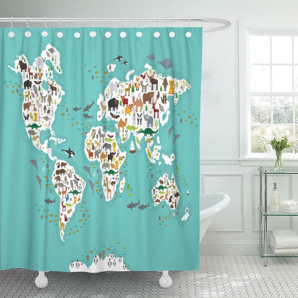 Yusdecor Cartoon World Map For Children And Kids From Bathroom Decor Bath Shower Curtain 66x72 Inch Walmart Canada