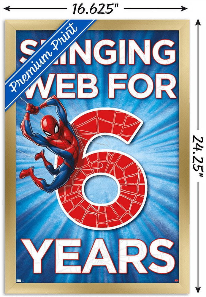 Marvel Spider-Man - Happy 6th Birthday Wall Poster, 14.725" x 22.375", Framed