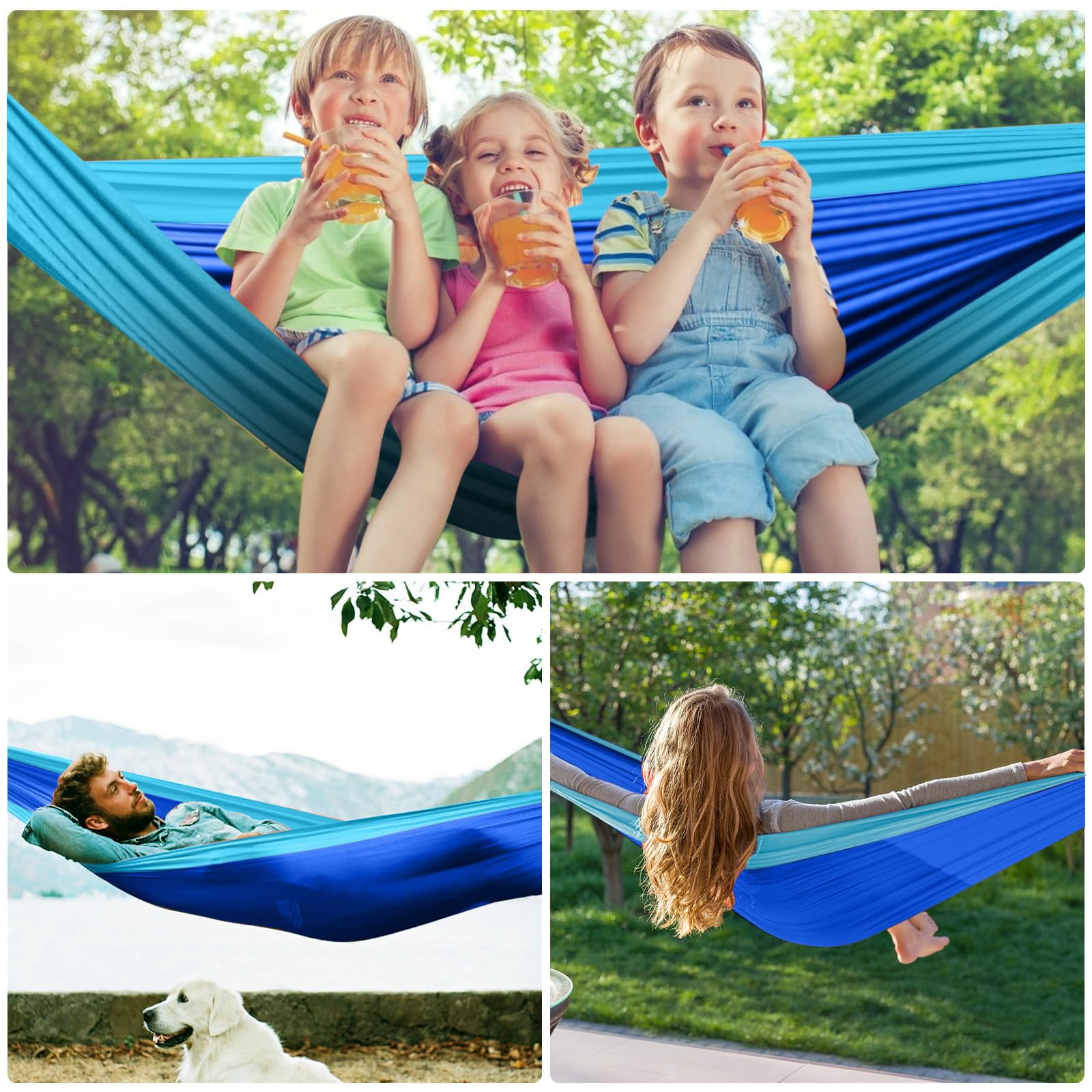Double Camping Hammock - Outdoor Portable Nylon Hammock with 500lbs Capacity, Perfect for Camping, Hiking, and Travel,Blue