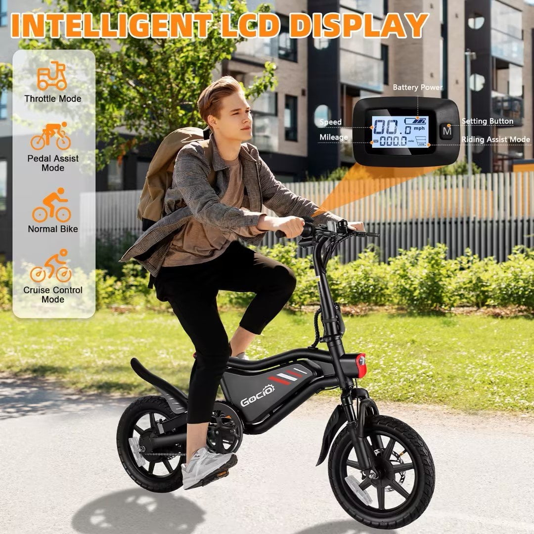 Gocio Ebikes 14"×2.1" Foldable Electric Bicycle for Adults, 550W Peak Commuter E-Bike, 48V 7.8Ah Battery, LCD Dispaly, Electric Bike Small Tire City Ebikes for Women UL2849 Certified