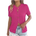 thumbnail image 2 of Xaqiouau Womens Short Sleeve Cable Knit Cardigan Button Down Keyhole Neck Casual Lightweight Summer Sweater Blouse For Everyday Wear, 2 of 8