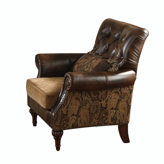 ACME Dreena Rolled Arm Upholstered Chair with 1 Pillow in Brown Faux Leather