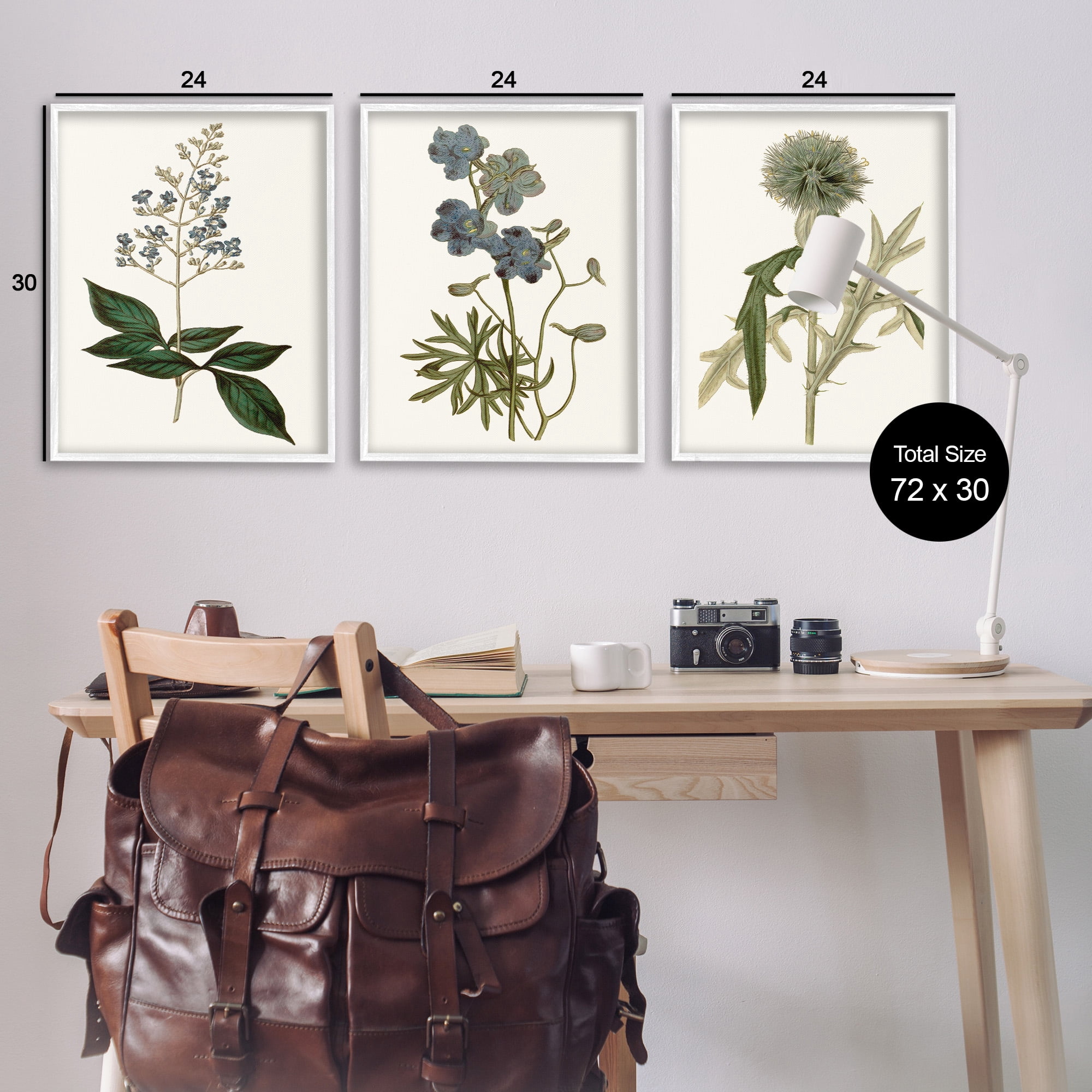 Stupell Industries Vintage Botanical Flowers on Beige Botanical & Floral Painting White Framed Art Print Wall Art, 24 x 30, Set of 3