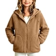 thumbnail image 2 of DJDLJWCJ Girls Fleece Lined Jacket Solid Color Winter Warm Zip Up Jacket Kids Long Sleeve Windbreaker Jacket Brown Size 10, 2 of 9