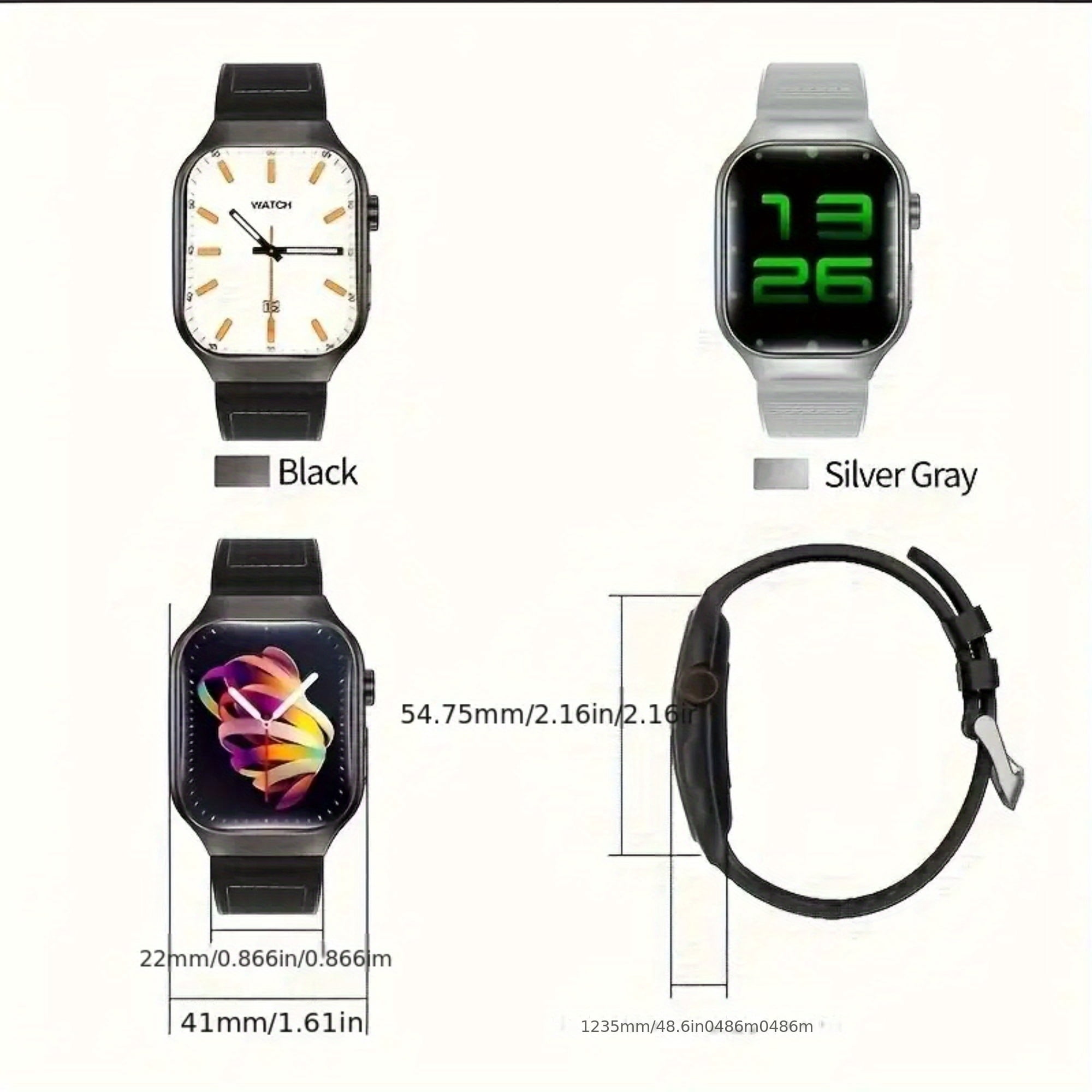 HD Smartwatch with Sports Modes, Music/Calls, Alloy Case, Silicone Strap, Rechargeable Battery, Compatible with iPhone & Android