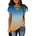 thumbnail image 5 of Wyobmus Womens V Neck Criss Cross Shirts Solid Casual Front Hollow Out Gradient T Shirt Loose Petal Short Sleeve Basic Tee Shirts Tops Blouses A-Dark Blue, 5 of 6