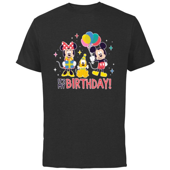 Disney Mickey Mouse Minnie and Pluto It’s My Birthday Cute - Short Sleeve Cotton T-Shirt for Adults - Customized-Black