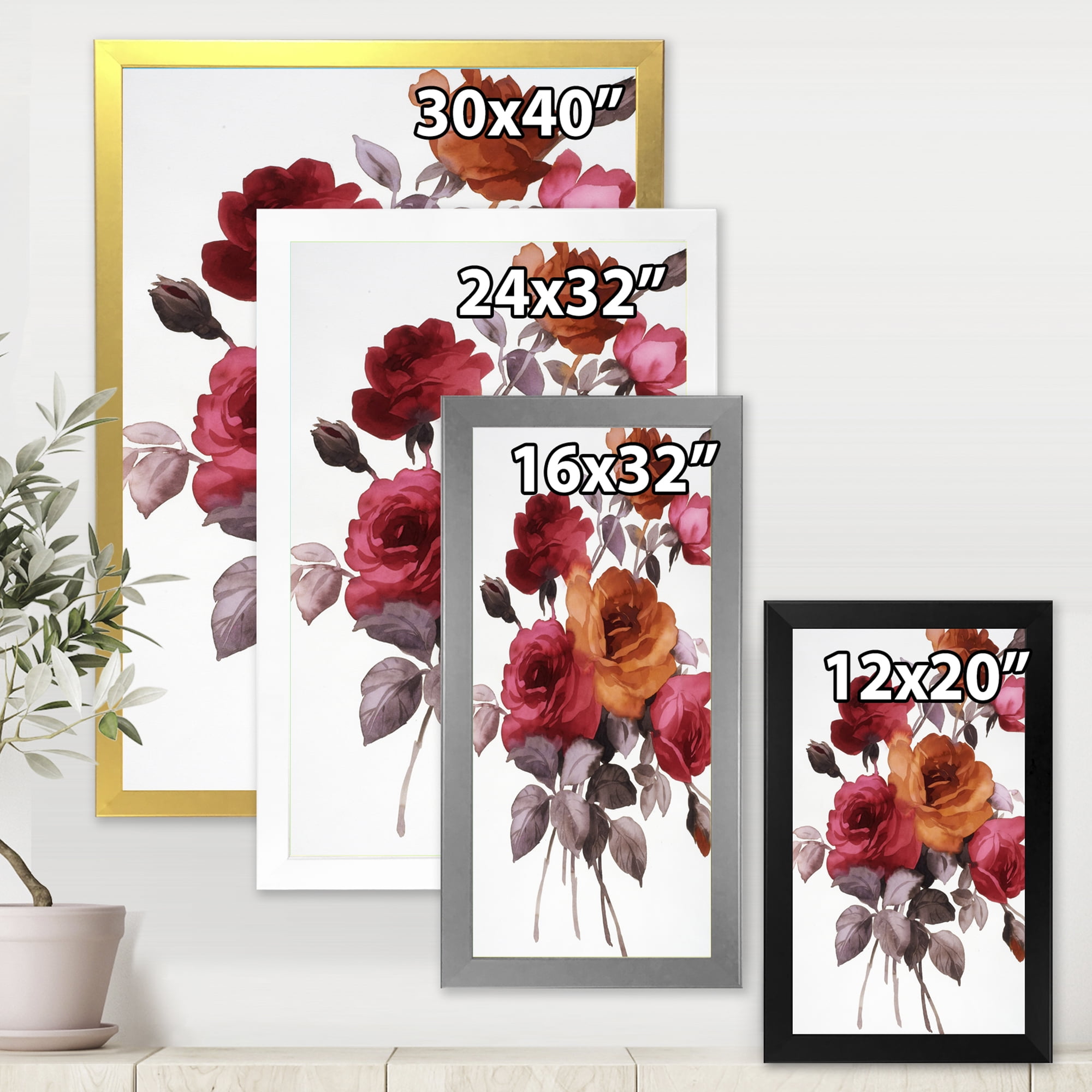 Designart 'Vintage Red and Orange Roses' Traditional Framed Art Print