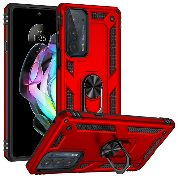 Allytech Moto Edge 20 Case with Stand, Ring Holder Kickstand Military Grade Shockproof Anti-scratch Protective Compatible with Car Mount Case Cover for Motorola Edge 20 -Red