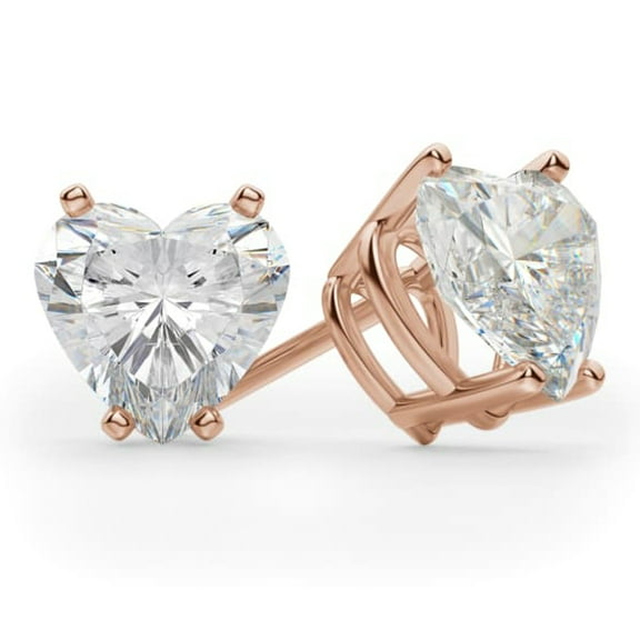 Rose Gold 925 Sterling Silver Heart Shaped Women's Screw Back Cz Stud Earrings