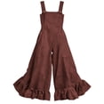 thumbnail image 6 of Women's 100% Cotton Wide Leg Jumpsuit with Pockets, Sleeveless Crew Neck Ruffle Hem, Mid Elastic Waist, Casual Lounge Summer | VerBelle,Wine M, 6 of 7