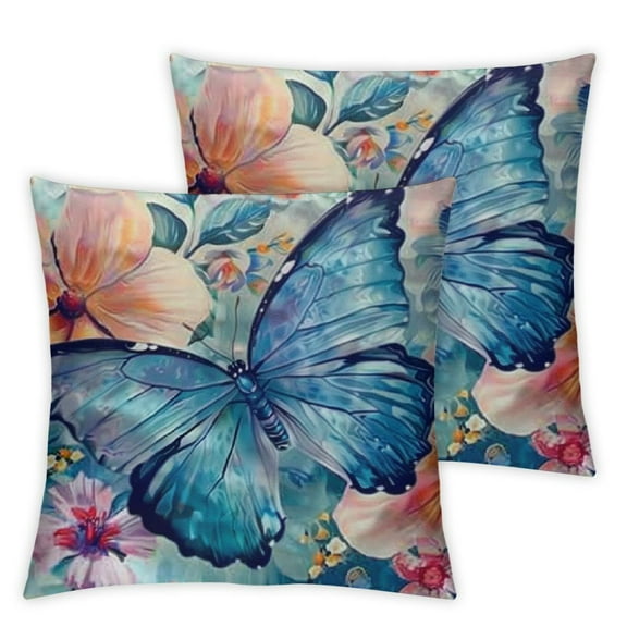 BANET Pillow Cases Set of 2 Pillowcase for Hair and Skin, Flower Blue Butterfly Pillowcase Pillowcases with Zipper Slip Cooling Satin Pillow Cases Pillow Cover 12x12in