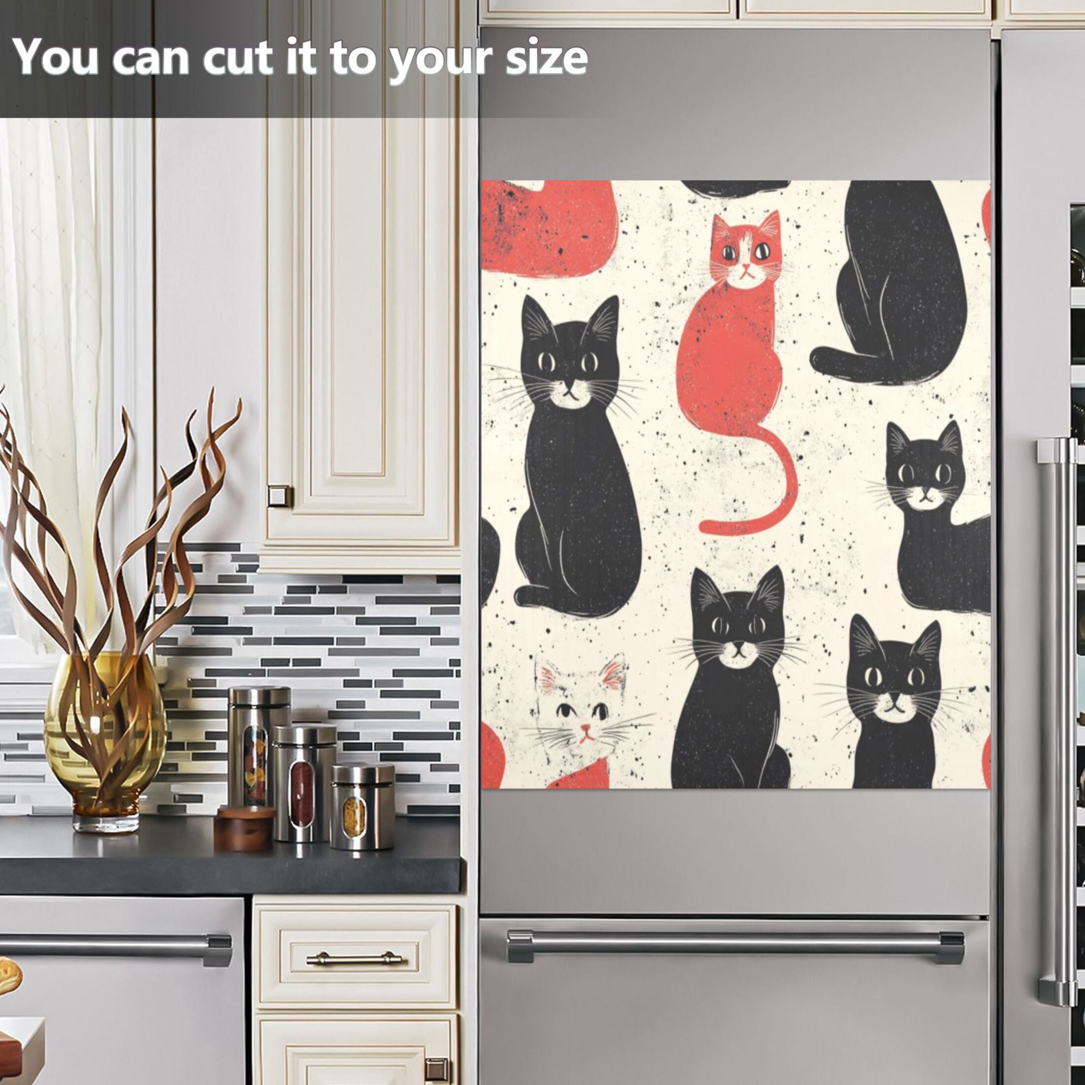 Dishwasher Magnetic Sticker 23x26 Inch Refrigerator Magnetic Sticker Washing Machine Magnetic Sticker Kitchen Panel Magnetic Sticker Home Decor Black Cat and Red Cat
