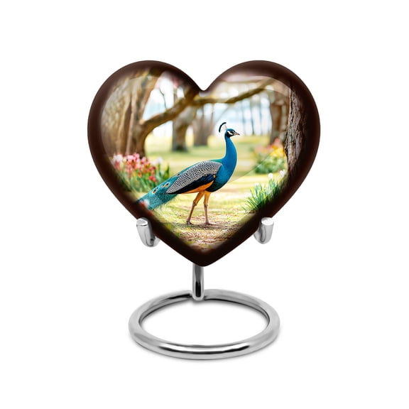 MUKTIVE Peacock Cremation Urn for Human Ashes Adult Female, Keepsake Brown Burial Urns for Adult Male, Small Heart Memorial Ash Container, 3 Inch
