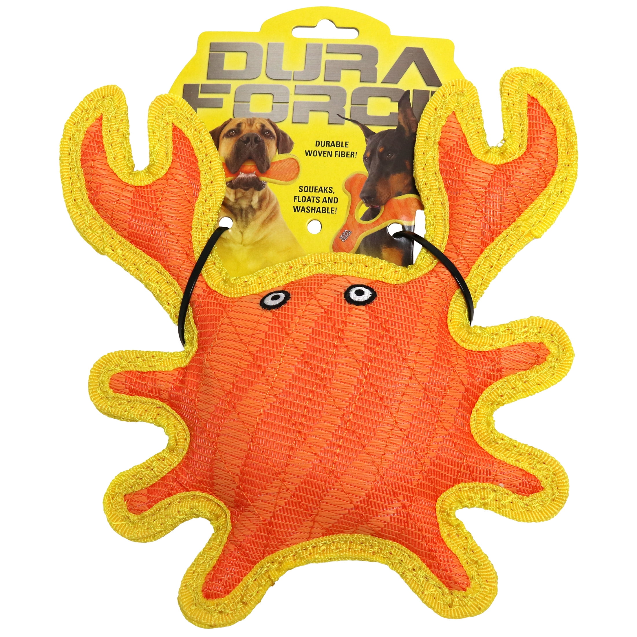 DuraForce Crab Tiger Orange-Yellow Durable Woven Fiber Dog Toy