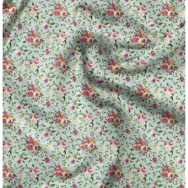 Soimoi Green Viscose Chiffon Fabric Leaf Floral Printed Fabric 1 Yard 42 Inch Wide