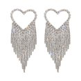 thumbnail image 3 of OPOLSKI 1 Pair Drop Earrings Shining Long Tassel Glitter Temperament Love Heart Full Rhinestone Ear Studs Dangle Earrings Silver, 3 of 7