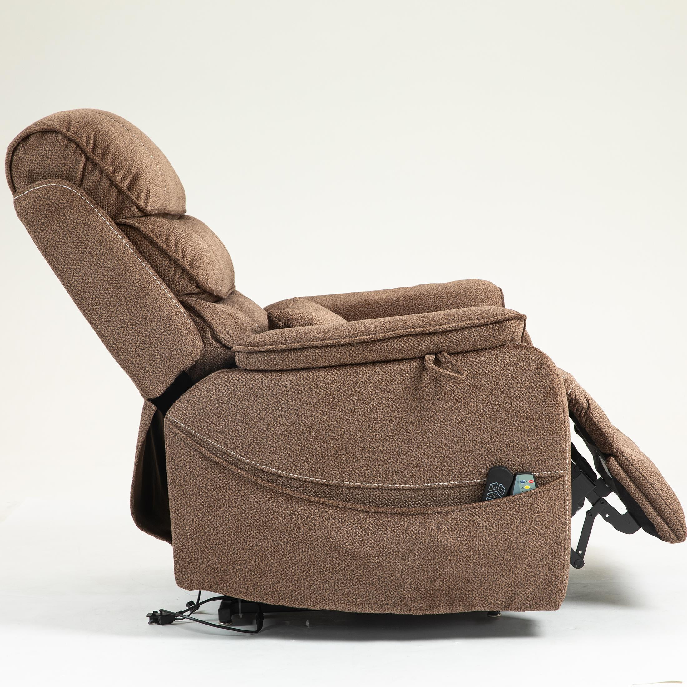 LEGAHOME Oversized Lift Recliner Chair with Wireless Phone Charging and Retractable Tray Table, 180 Degree Lying Flat Electric Power Sofa with Heat & Massage, Side Pocket, Cup Holder, Brown