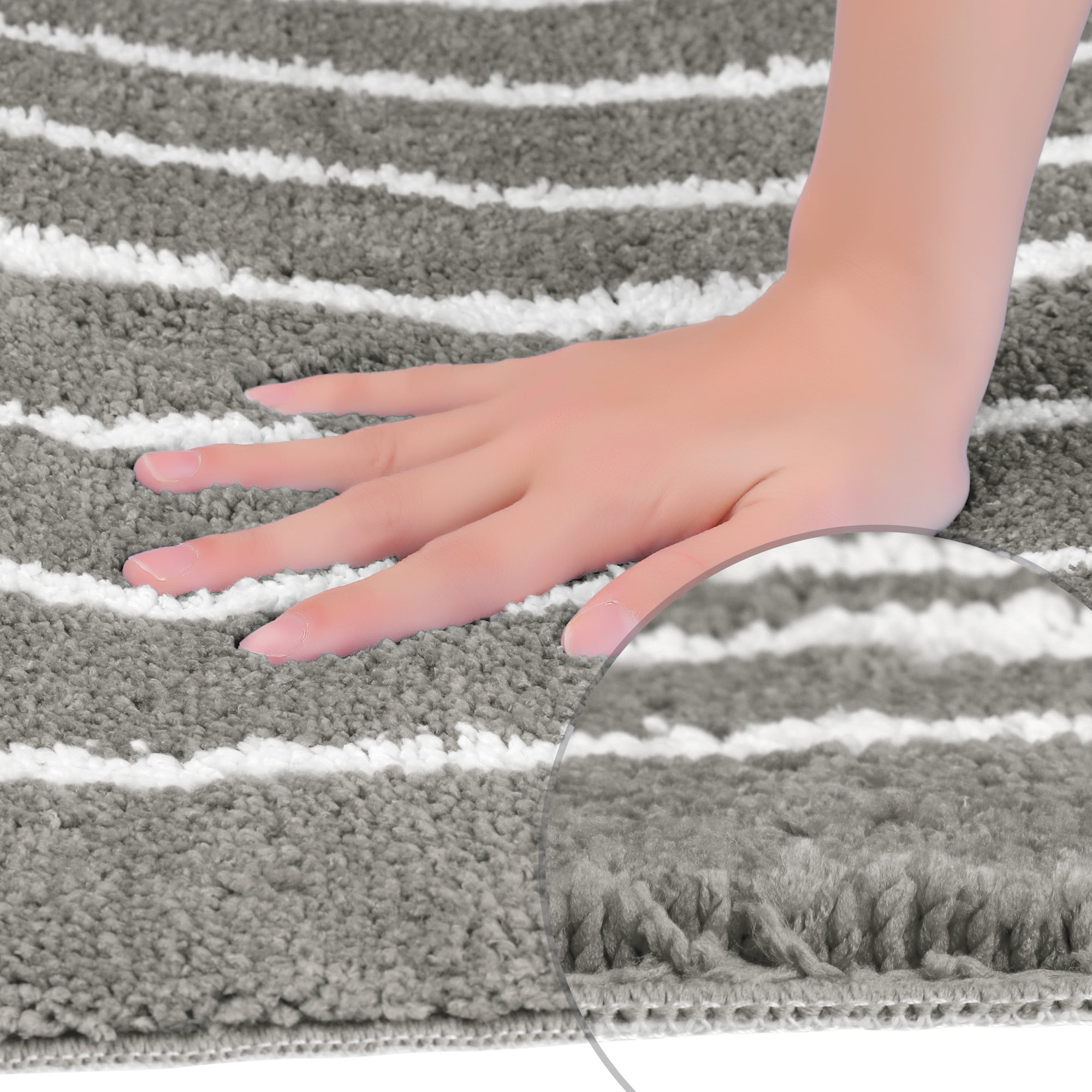 Unique Bargains Striped Bathroom Rug Non-Slip Fluffy Bath Carpet Water Absorbent Bathmat Dark Grey 16" x 24"