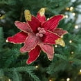 thumbnail image 4 of CuiLiyq 1 Pcs Artificial Christmas Poinsettia Flowers, Glittering Cloth Material Simulation Flowers, Xmas Ornaments for Home Holiday Wedding Party Tree Wreath Decoration (Wine), 4 of 7