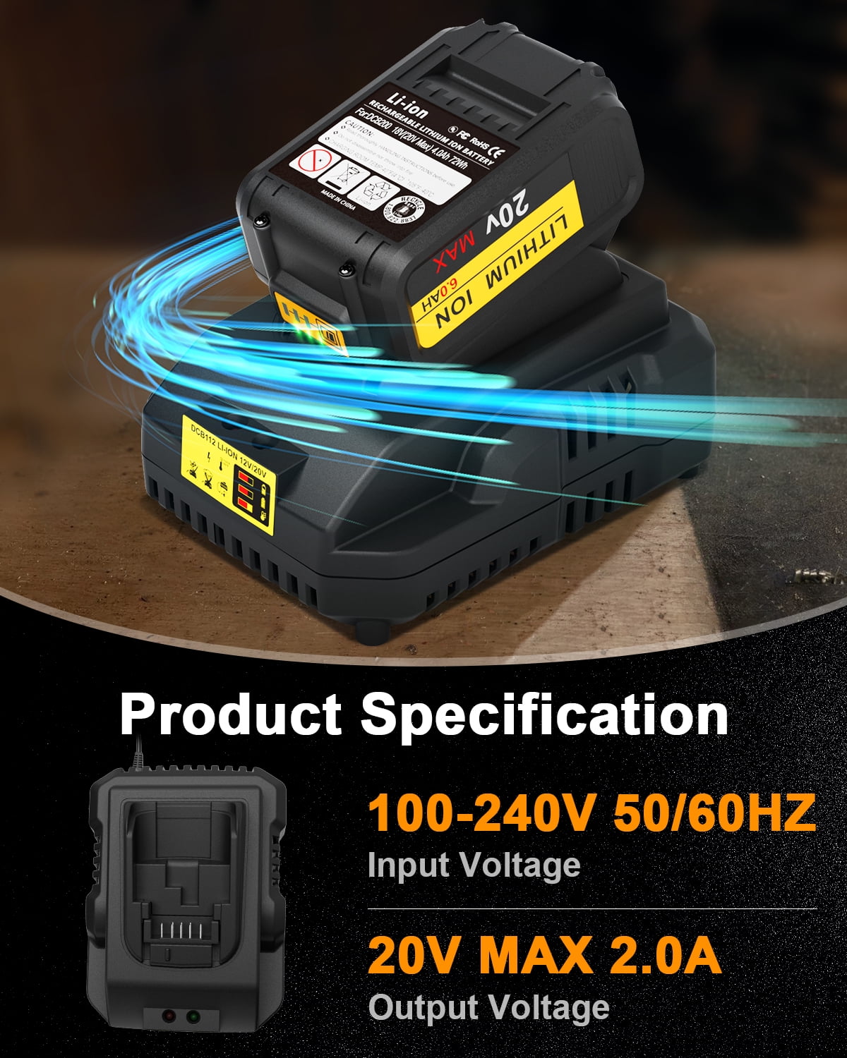 Replacement for DeWalt Battery Charger DCB112 12V 20V Max Lithium-Ion Battery Charger