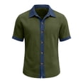 thumbnail image 6 of DDAPJ pyju Men Cotton Linen Short Sleeve Shirt Faux Denim Patchwork Button Down Shirts Summer Casual Vacation Tops Z-Army Green XXL, 6 of 7
