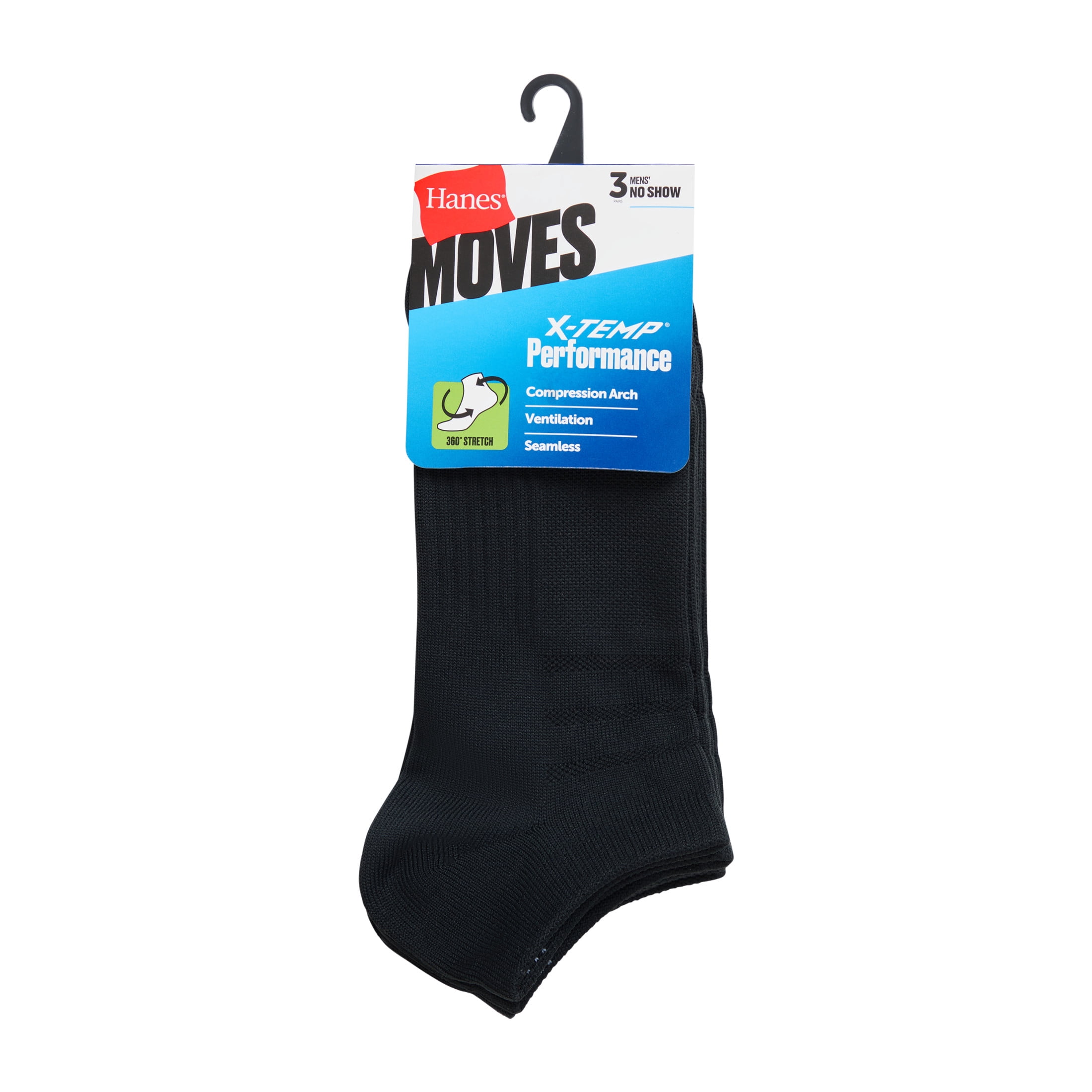 Hanes Mens No-Show Socks Value Pack, 3-Pack, Moves X-Temp 360-Degree Stretch Socks for Men
