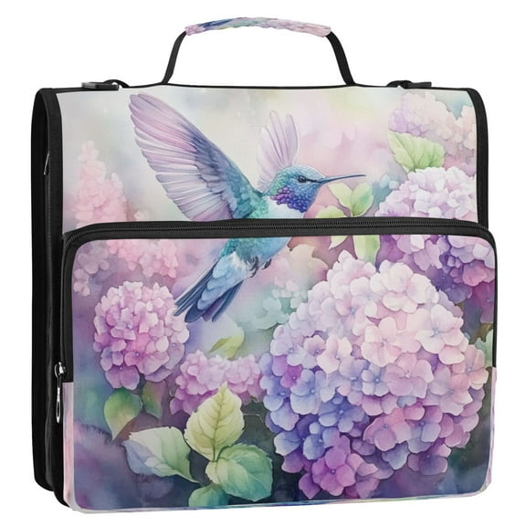 WOBOGO Colorful Pretty Bird Ring Binder Bag 1.5in Folder Organizer with Shoulder Strap for 13Inch Laptop and 500 Sheets of Paper