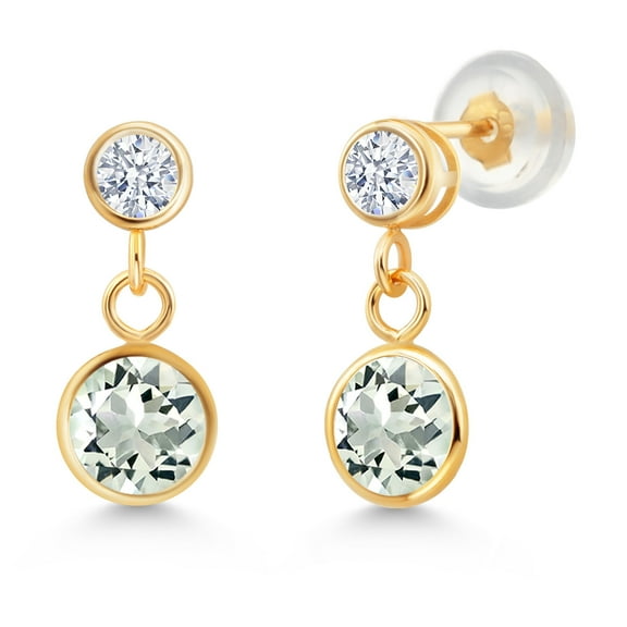 Gem Stone King 1.82 Ct Round Green Prasiolite 14K Yellow Gold Earrings