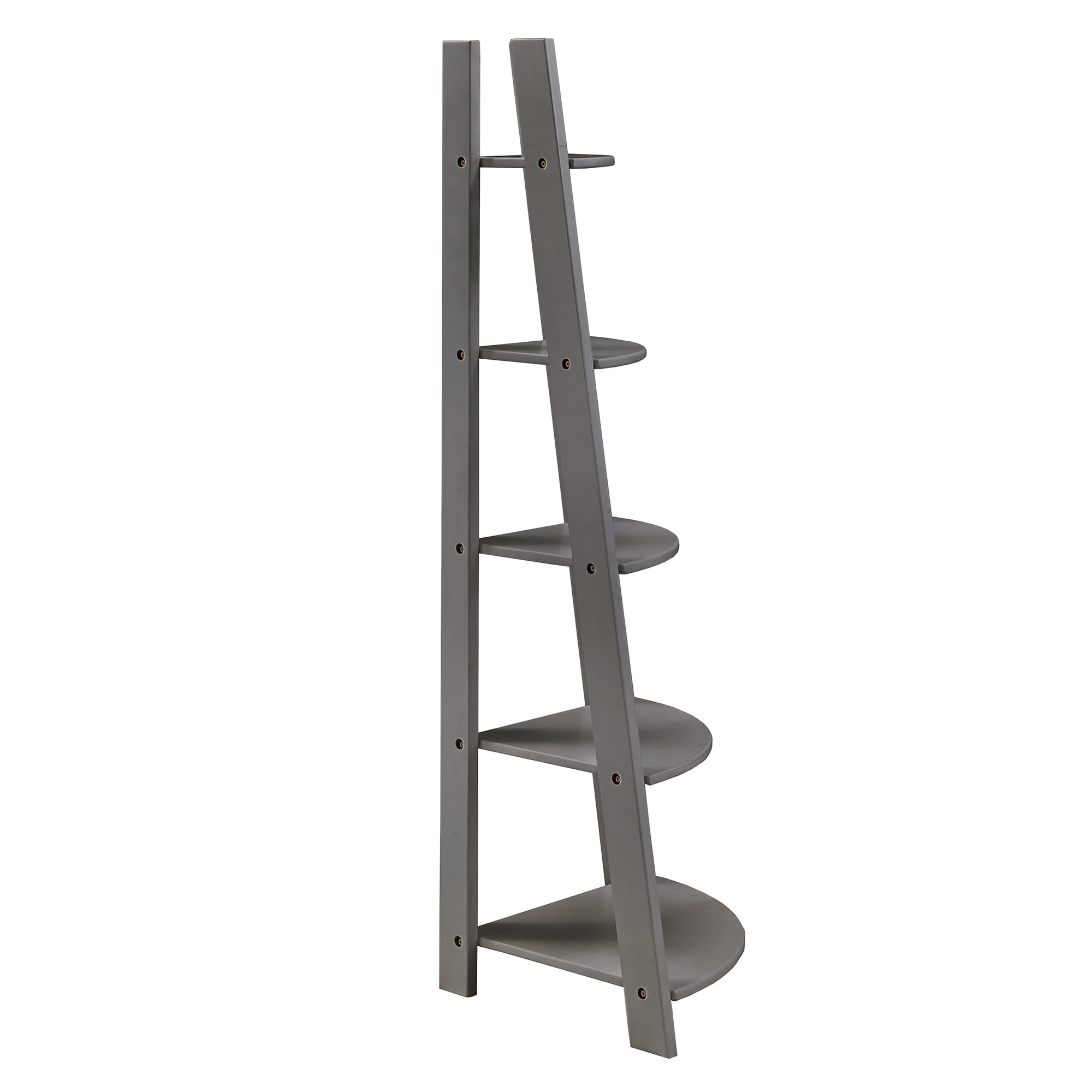 Weston Home Solvig Corner Ladder 5 Shelf Bookcase, Gray