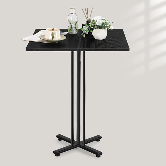 Small Square Dining Table for 2, 23.6 Inch Modern Kitchen Table with Pedestal Base for Cafe, Living Room, Balcony - Black