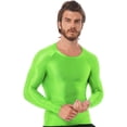 thumbnail image 4 of Jhaoyu Men's Glossy Long Sleeve Compression Shirts Athletic Workout Sports Rash Guard Undershirt Fluorescent Green M, 4 of 6