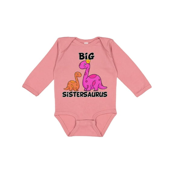 Inktastic Big Sistersaurus with Cute Sibling Dinosaurs Girls Long Sleeve Baby Bodysuit