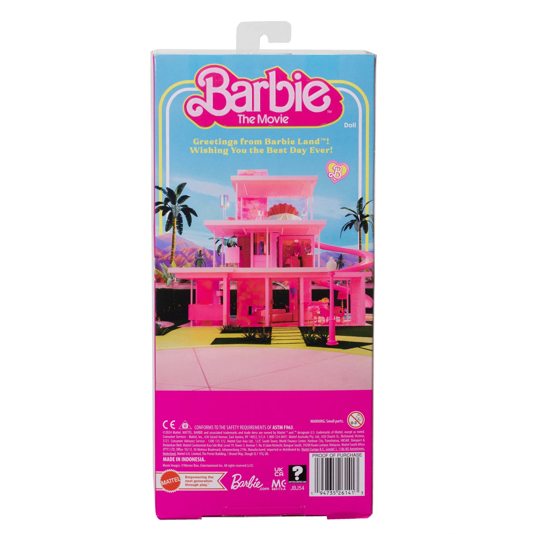 Barbie The Movie Ken Doll Wearing Pastel Pink and Green Striped Beach Matching Set with Surfboard