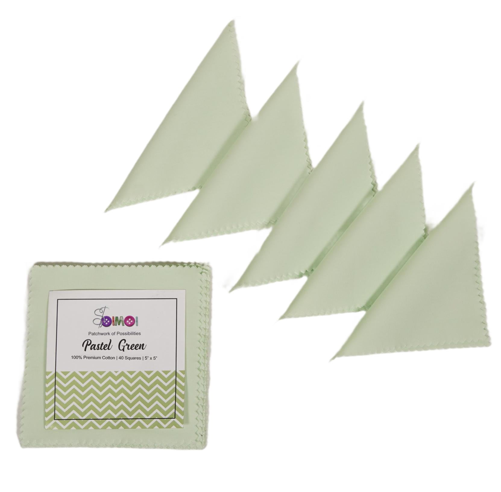 Soimoi 40 Pcs Solid Cotton Fabric Squares Bundles Charm Packs for Quilting, Fat Quarter Layer Cakes, Fabric Scraps for Crafts,Precuts Quilt Squares 5 x 5 inches, DIY Fabric Bundle - Pastel Green