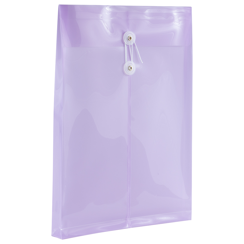 JAM Plastic Envelopes, 9.75" x 14.5", Lilac Purple, String Close, 12 Per Pack