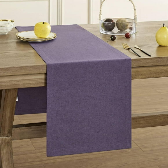shiyou-Basic Linen Style Table Runner, 14 x 48 Inch Dark Purple Chambray, Rustic Farmhouse Purple Table Runners 48 Inches Long, Everyday Polyester Table Runner - Machine Washable & Easy Care