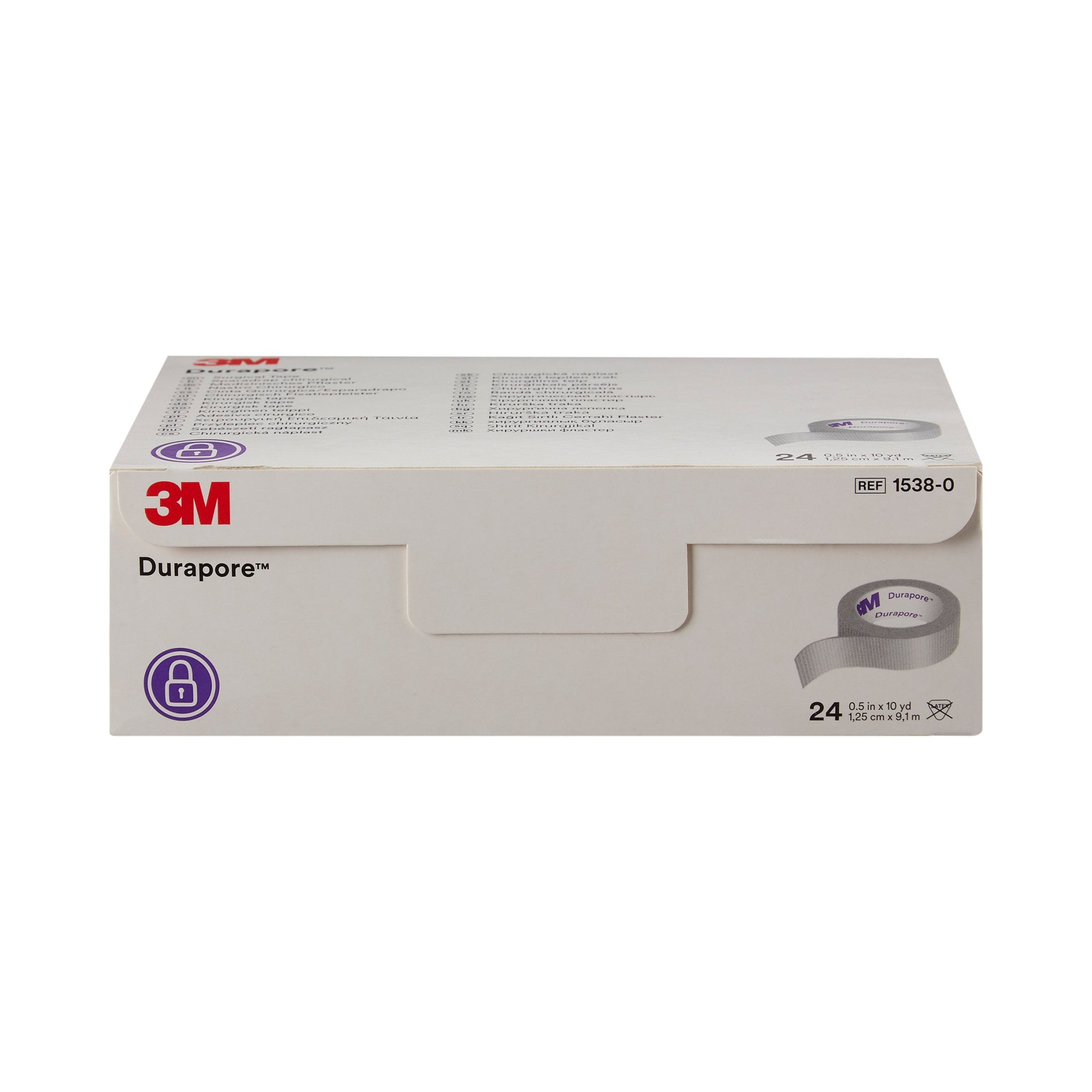 3M Durapore Medical Tape, Non-Sterile, Silk-Like Cloth, White, 1/2 in x 10 yds, 24 Rolls, 1 Pack
