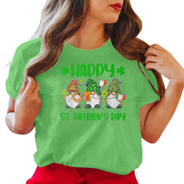 LSLJS Col Rond Saint Patrick's Imprimé à Quatre Feuilles Manches Courtes Décontracté Ample Haut Manches Courtes Col Rond/chemise, Cadeaux pour Femmes