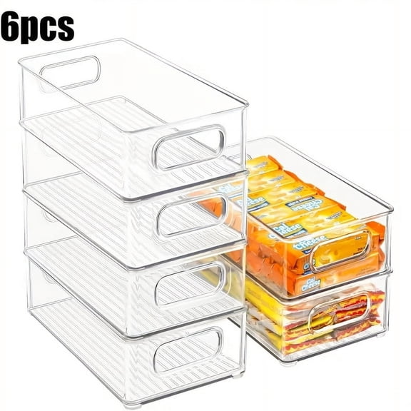6Pcs Refrigerator Organizer Bins 10" Clear Plastic Food Storage Bins for Fridge Freezer Pantry Cabinet