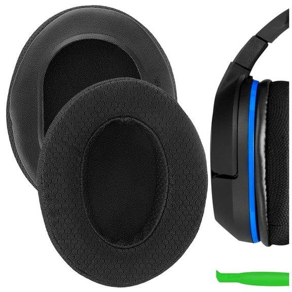 Geekria Comfort Extra Thick Mesh Fabric Replacement Ear Pads for Turtle Beach Stealth 400, 500X, 700X, 420X, Ear Force XO SEVEN, XP500, PX5, PX4, X42 Headphones, Ear Cushions (Black)