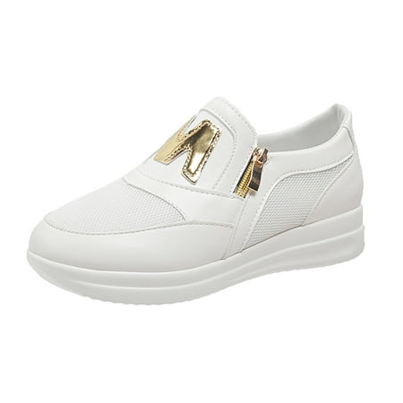 

Ediodpoh Ladies Fashion Solid Color Mesh Leather Panel Side Zipper Thick Sole Casual Sports Shoes Sneakers for Women White 8(40)