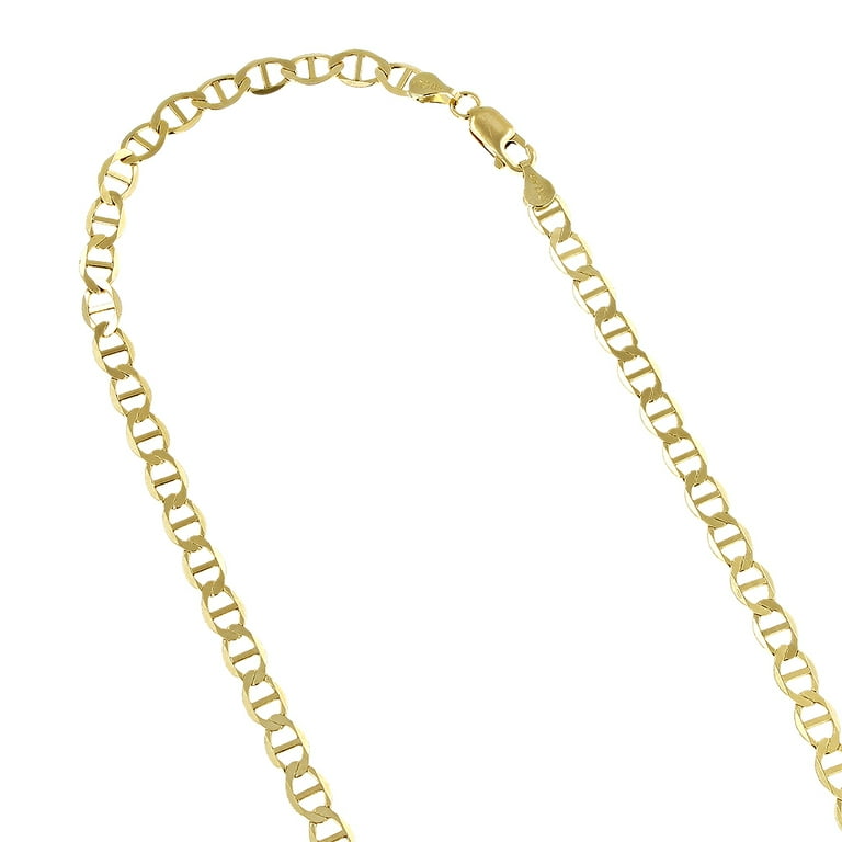 14K Yellow Gold Solid Flat Mariner Chain 3mm Wide Necklace with
