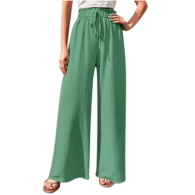 AherBiu Wide Leg Pants for Women Drawstring High Waisted Spring Casual Loose Loungewear Trousers