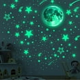 thumbnail image 1 of Calcomanía de pared luminosa con estrellas y luna que brillan en la oscuridad, 363 piezas de estrellas fluorescentes adhesivas, regalo para decoraciones de techo, fluorescente octilucente, 1 of 5