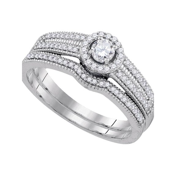 10k White Gold Womens Round Diamond Bridal Wedding Engagement Ring Band Set 3/8 Cttw