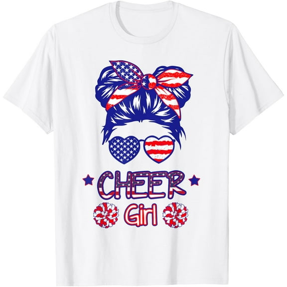 American Flag Cheer Girl 4th July USA Patriotic Cheerleader T-Shirt